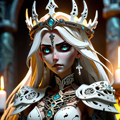 Prompt: Highly Detailed Anime Prompt: Craft a visually striking and emotionally resonant anime character known as the "Lady of the Dead," embodying a fusion of Nordic aesthetics and supernatural elements, presented in a skeletal form clad in intricate armor. This character should evoke both awe and a sense of otherworldly beauty, weaving together elements of death, strength, and ancient Nordic lore. Physical Appearance: Skeleton Form: The Lady of the Dead is presented as a skeletal figure, emphasizing her connection to the afterlife. The skeletal structure should be beautifully detailed, adorned with delicate, ornate patterns reminiscent of Nordic artistry. Armor Design: Envision a set of Nordic-inspired armor that complements the skeletal form. Intricate designs should be etched onto the armor, featuring motifs such as runes, swirls, and symbols associated with death and the afterlife. Crown: Crown the Lady of the Dead with a regal Nordic-inspired crown, adorned with motifs representing her dominion over the realm of the deceased. Cloak: A flowing, tattered cloak that billows dramatically, adding a touch of elegance to her skeletal appearance. The cloak could be adorned with ethereal patterns that seem to dance in the air as she moves. Accessories: Consider incorporating subtle accessories, such as skeletal jewelry or a pendant, to add extra layers of detail and storytelling. Pose/Expression: Choose a dynamic and powerful pose that accentuates the Lady of the Dead's strength and authority. Experiment with expressive elements such as her posture, facial expression (if applicable), and the way she wields any accompanying weapons or artifacts. Explore the balance between a commanding presence and a hint of vulnerability, revealing the complexity of her character. Background: Place the Lady of the Dead in an environment that complements her role as a guardian of the afterlife. A misty graveyard, ancient Nordic ruins, or a surreal realm between life and death could serve as suitable backdrops. Utilize a color palette that enhances the eerie, supernatural atmosphere while showcasing the intricate details of her Nordic-inspired armor. This highly detailed anime prompt challenges the artist to bring to life a character that seamlessly blends Nordic mythology, deathly aesthetics, and a touch of elegance. Through careful attention to detail, the Lady of the Dead should emerge as a captivating and unforgettable figure within the anime narrative. visually stunning and dynamically vibrant anime warframe scene featuring a Nordic Victorian Goddess. This comprehensive essay prompt is designed to guide artists in crafting a masterpiece that combines intricate details, vibrant colors, and cutting-edge visual effects to deliver an immersive experience. Begin by specifying the use of the Canon EOS R6 Mark II camera with an 85mm lens, ensuring precision and clarity for a 4K resolution. Emphasize the need for a full-body view of the colossal Nordic Victorian Goddess, focusing on capturing the intricate details of her clothing, accessories, and symbolic elements that reflect both Nordic and Victorian aesthetics. Highlight the importance of vibrant and vivid colors to infuse energy and excitement into the scene. Instruct artists to explore color schemes that complement the Nordic and Victorian themes, incorporating rich, deep hues to enhance the overall visual impact. Encourage them to pay attention to the goddess's characteristics, ensuring that the color palette resonates with her divine nature. Describe how the towering presence of the goddess should emanate a radiant glow, creating dynamic shadows and highlights across the environment. Urge artists to experiment with lighting techniques that accentuate the goddess's divine aura, contributing to the immersive experience. Emphasize the use of a rendering technique inspired by the cinematic approach of Unreal Engine 5, incorporating advanced texture mapping, realistic lighting, and detailed shading to bring out the goddess's features and environmental intricacies. Set the goddess within a backdrop of a futuristic and dystopian environment, allowing artists to blend contrasting elements that create a visually captivating setting. Instruct them to incorporate architectural details, technological elements, and symbolic motifs reflecting both Nordic and Victorian influences. Encourage creativity in seamlessly blending these elements to craft a unique and visually stunning scene. As the goddess looms over her surroundings, guide artists in incorporating elements of destruction, such as crumbling buildings and airborne debris. Stress the importance of realistic physics in depicting destruction, adding to the chaos and awe-inspiring nature of the scene. Encourage attention to detail in portraying the aftermath of the goddess's presence. Emphasize the importance of leveraging dynamic colors and lighting effects throughout the scene to intensify the visual experience. Encourage experimentation with different lighting angles, shadows, and highlights to create a visually stunning and emotionally impactful composition. Ultimately, the goal is to elicit profound feelings of awe and wonder in the beholder, making this anime warframe scene a true masterpiece.