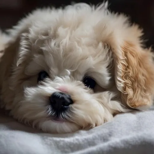 Prompt: Cute, fluffy puppy on a deathbed
