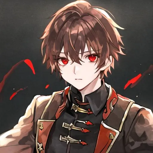 anime boy with brown hair and red eyes