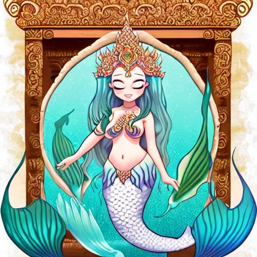 Prompt: Angkor wat mermaid chibi