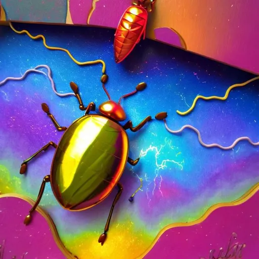 Prompt: Lightning bug diorama in the style of Lisa frank