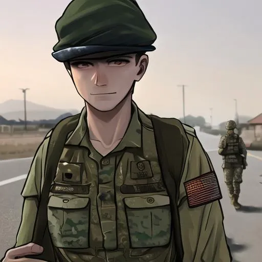 Prompt: An Army soldier returning home from war