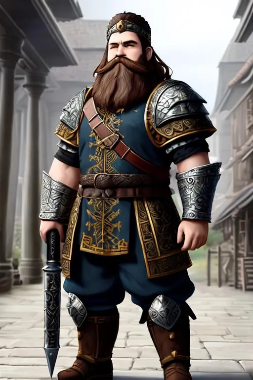 Prompt: dwarf king, big beard, dwarf wielding warhammer, two handed warhammer, tough, realistic steel armor, fully covered chest, practical steel armor, Hyper-realistic, perfect, full body shot, intricate, symmetrical, wide eyes, soft-lighting, detailed-face, high details, UHD, real hands, proper hands, real fingers, proper fingers, no deformed parts, no writing