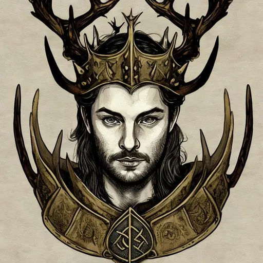 Prompt: Lord Renly Baratheon, imperial, viking, crown, stags