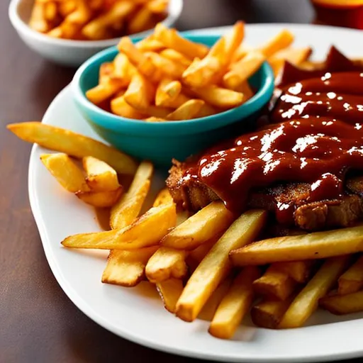 Prompt: fries with bbq sauce