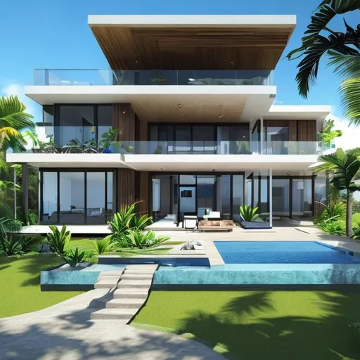 Prompt: Photorealistic luxurious modern home tropical beachside