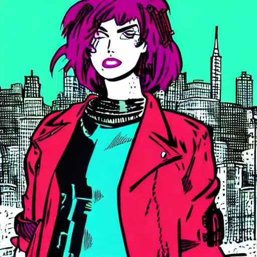 Prompt: Punk girl in cyberpunk city . use David Mazzucchelli art style. 