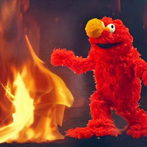 Prompt: elmo burning in hell