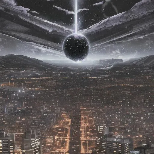 Prompt: city apocalypse at night asteroids chaos