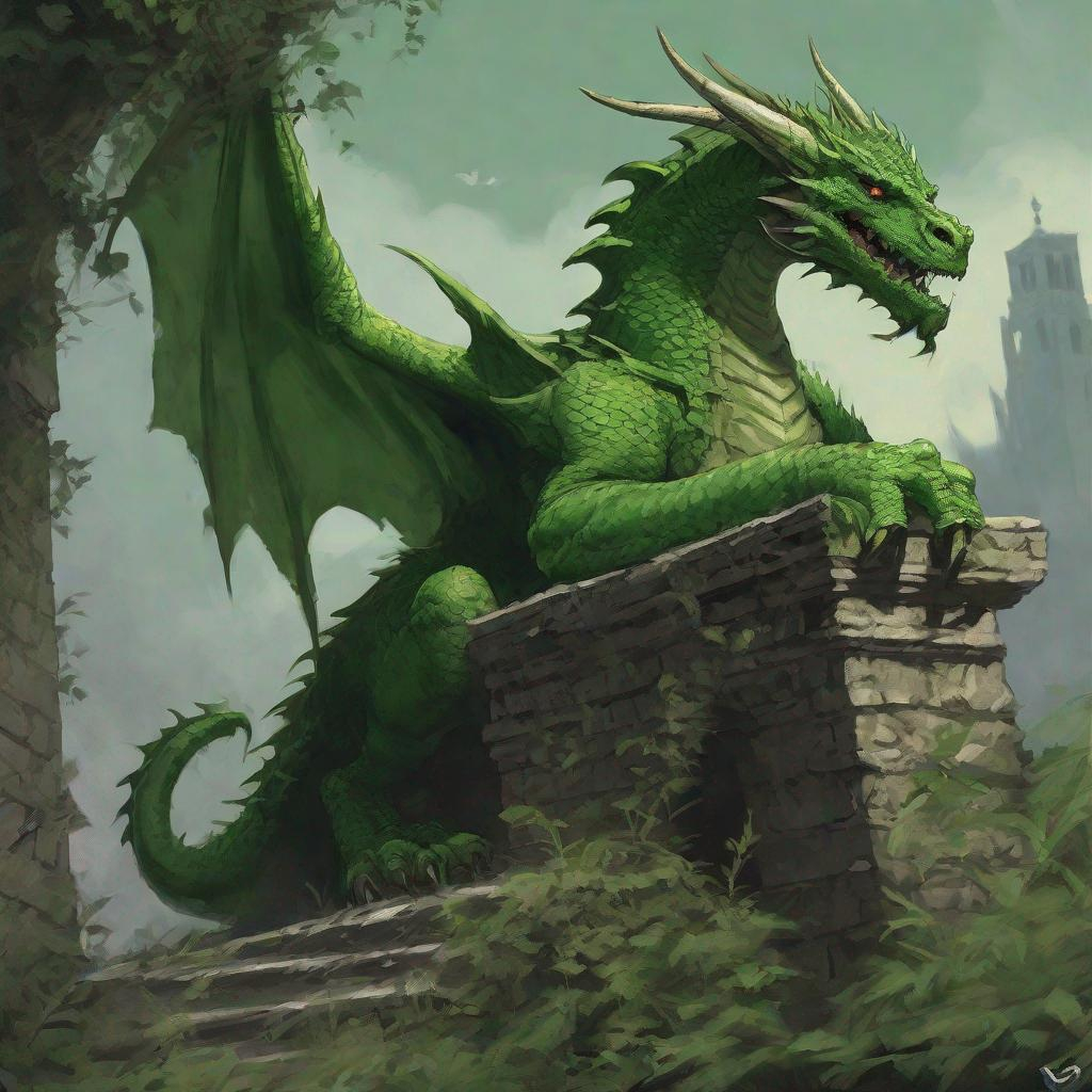 Art of Venomfang the green dragon from D&D waiting p...