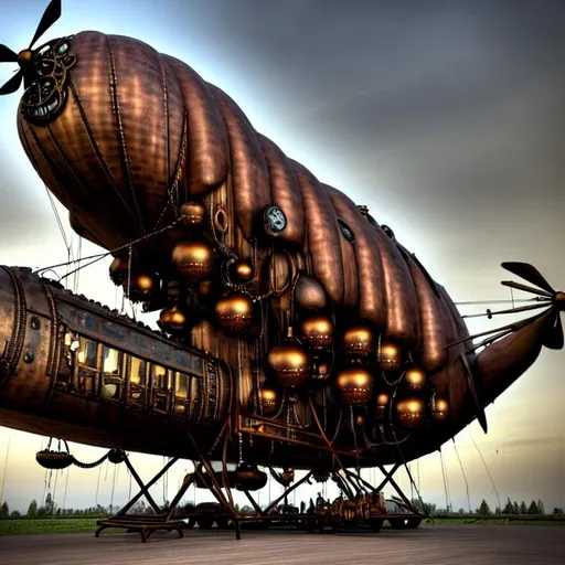 steampunk airvillage village airship ship 4k HDR | OpenArt