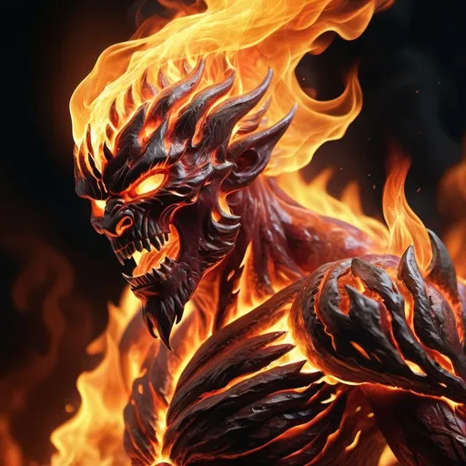 Prompt: Fire elemental engulfed in flames, realistic digital painting, fiery details, high quality, fantasy, intense red and orange tones, dynamic lighting, intricate details, smoldering embers, menacing presence, mystical, magical, 4K resolution, epic, mythical creature, dramatic shadows, immersive