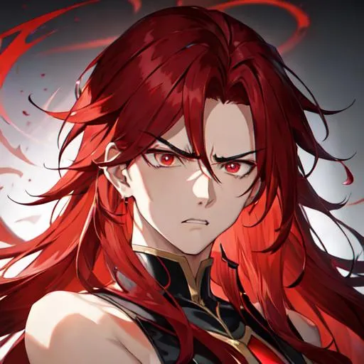 Prompt: Zerif 1male (Red side-swept hair covering his right eye) angry, telling at someone