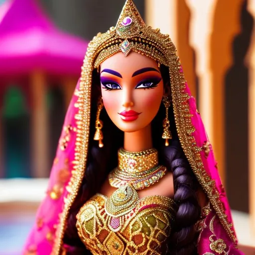 Prompt: Highest quality picture of a very detailed Moroccan Barbie princess