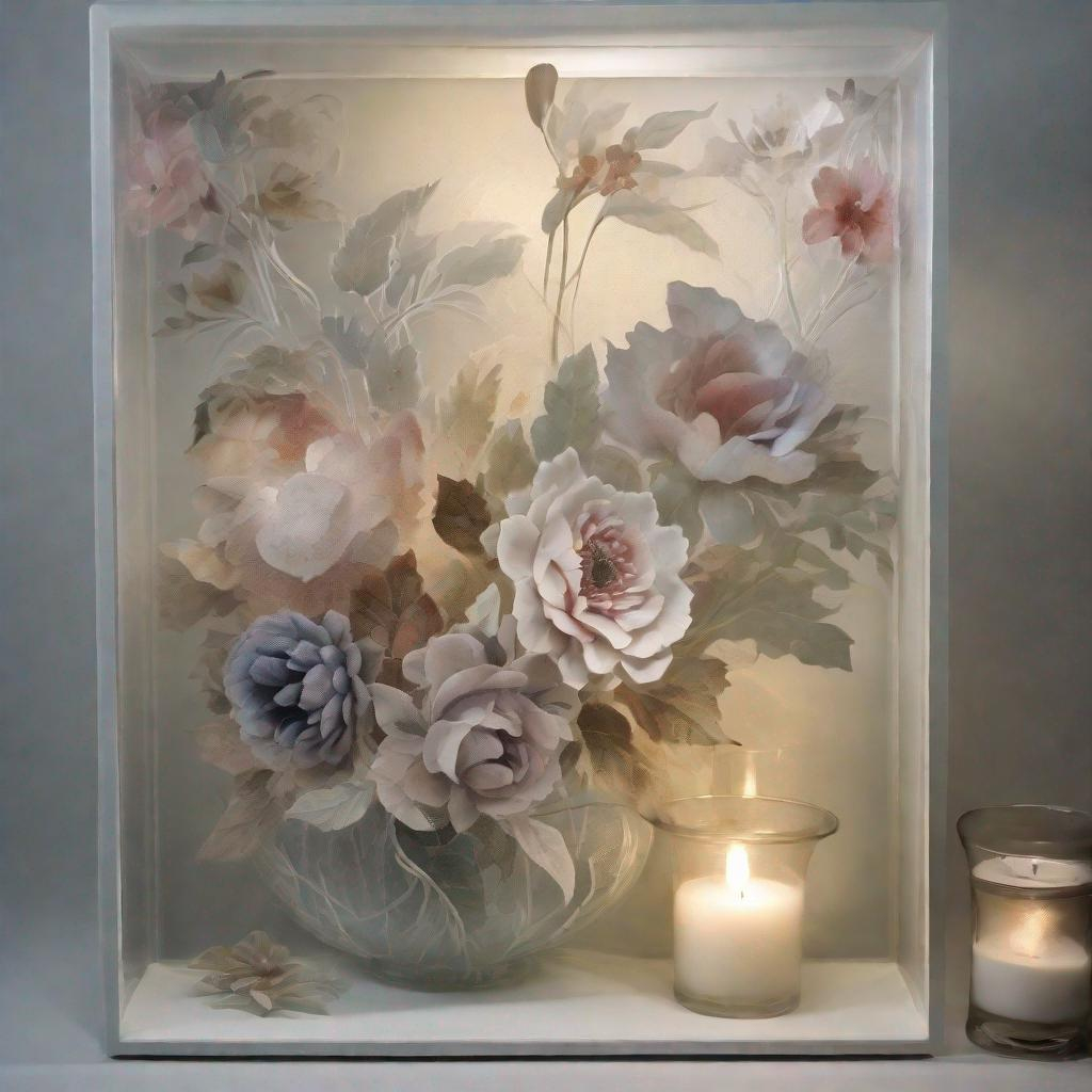 frosted glass floral decoupage theme, muted colours,... OpenArt