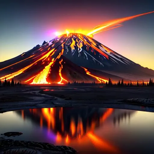 Prompt: Mt saint helens, Washington state, an explosive, violent volcanic  eruption at dawn, pyroclastic flows, molten lava, insanely detailed, insanely realistic, insane details,  and art by  unreal engine 5, Detailed Render eye candy Breathtaking 8k Greg Rutkowski Artgerm WLOP Alphonse Mucha dynamic lighting hyperdetailed intricately detailed Splash art Artstation triadic colours volumetric lighting, unreal engine 5, insane detail, ultra-realistic, frostbite 3 engine, CryEngine, 