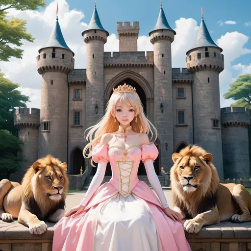 Prompt: anime princess in a castle with lions



