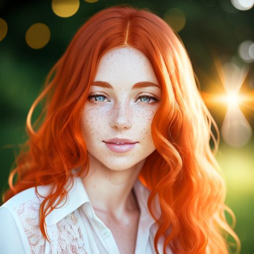 Portrait of Ginger,freckled woman, freckles, turned...