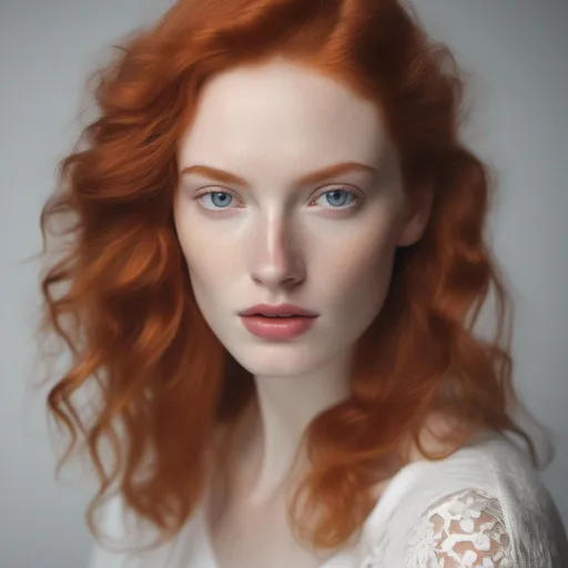 Prompt: hyperrealist redhead Russian milk white woman model in a stock photo, studio quality
