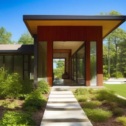 Prompt: Phillip Johnson design a beautiful single-story house, all windows across the outside
 5000 square feet, Feng Shui