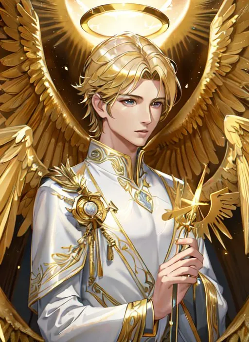 Vector design of seraph with six wings, angelic face of catholic