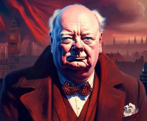 Prompt: Winston Churchill portrait, Zeppelin in the background, perfect composition, hyperrealistic, super detailed, 8k, high quality, trending art, trending on artstation, sharp focus, studio photo, intricate details, highly detailed, by greg rutkowski, magic the gathering, fantasy, high fantasy, dark fantasy