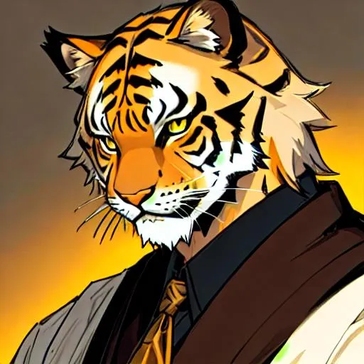 Prompt: Old male upper class Humanoid Tiger (Tabaxi) with partly graying hair
Character Portrait