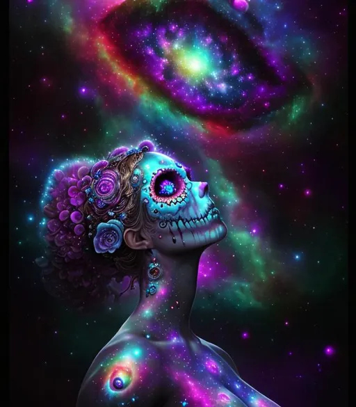 Prompt: Cosmic Epic Beautiful Nebula (Beautiful!!! Melancholy {Sugarskull}Goddess liquid plasma}), hyper realistic,  expansive psychedelic background, hyper realistic, 8K --s99500