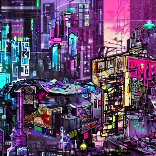 Prompt: hip hop cyberpunk graffiti city