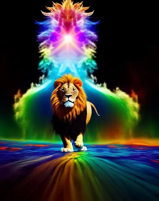 Prompt: Action, wavy, wispy, whimsical psychedelic 
 cinematic, hot, 3D, HD, {liquid rainbow}Lion, expansive African Tundra background, sparkles, freeform colorful chaos, hyper realistic, 8K --s98500