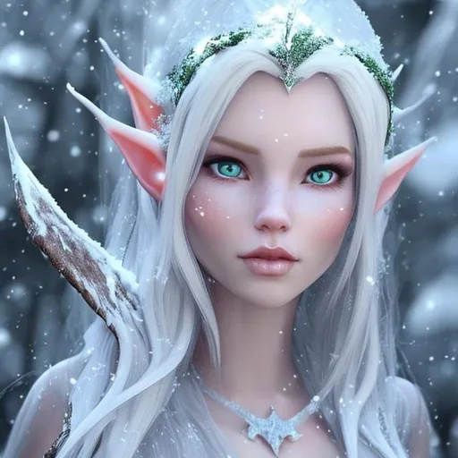 Prompt: Pretty snow elf woman realistic