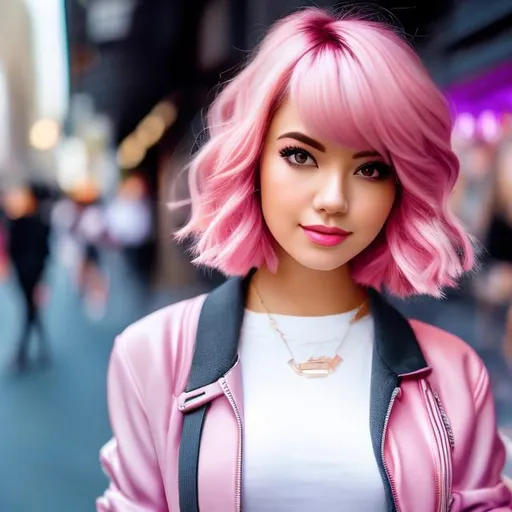 Prompt: Full body Portrait of {teenagers Media on the street} with {pink} hair and with cute عface, { In photo coverage hd}, full body, perfect composition, hyperrealistic, super detailed, 8k, high quality , trending art , trending on artstation , sharp focus , Realistic background image hd, intricate details, highly detailed.