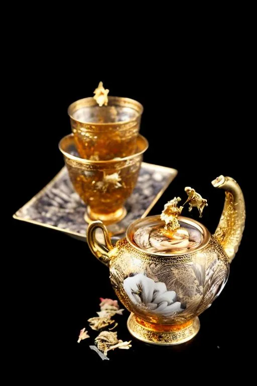 Prompt: gold tea set