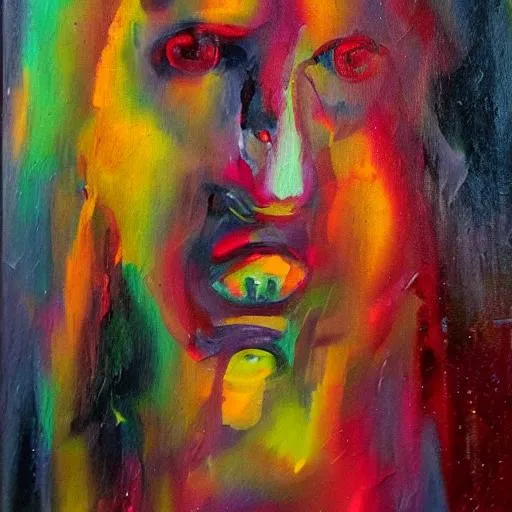 Prompt: abstract and dark portrait oil painting

