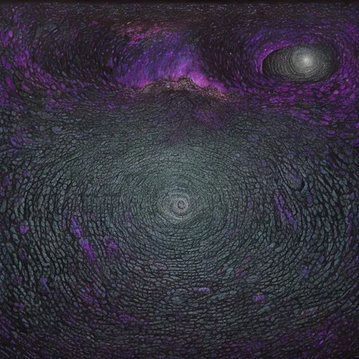 Prompt: Portrait painting on top half depicting infinite expanse of universe and bottom half the inky depths of the ocean. The upper half is the cosmos stretched into eternity, a dark void scattered with distant stars and galaxies. A colossal thunder load, swirling with shades of violet and indigo, occupies  the centre of the cosmic expanse. Lighting crackle across the void and reach out toward th e ocean below. Beneath the cosmic lies the ocean . Strange, bioluminescent creatures with nightmarish features lurk in the depths, their glowing eyes reflecting the terror above.

In the middle of the canvas, a solitary figure is suspended in the void where space and ocean meet. The figure is contorted into a fetal position, their limbs tangled and fragile. The face is etched with pure terror, caught between the impending astral storm and the crushing depths of the ocean.