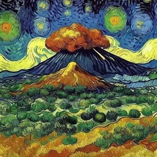 Prompt: vincent van gogh painting of a volcano