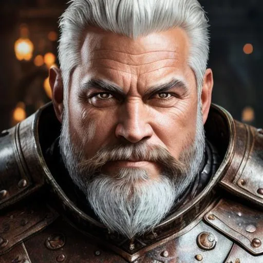 Prompt: old man fantasy warrior, not very handsome, medium musculature, auburn, beard, full leather armor, very detailed eyes, UHD, 64K, sharp focus, studio photo, intricate details, highly detailed