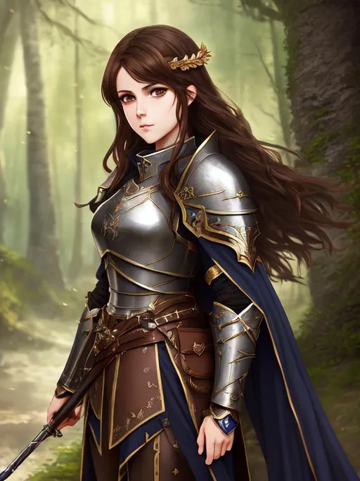 A female knight with brown hair, epic, dark fantasy,... | OpenArt