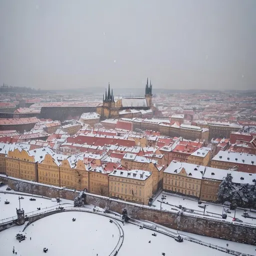 Prompt: Snow in city Prague, winter, photography, ultra details, natural light, photo, natural lighting, color