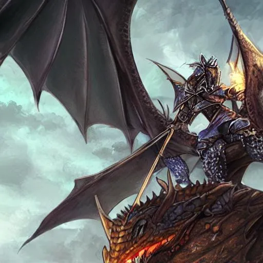 Prompt: Dragon knight on a dragon, realistic