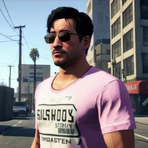 Prompt: Markiplier in GTA V, beautiful sunny day, Los Santos