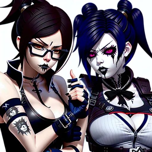 Prompt: The character's Mercy and Mei from overwatch but turned into a Goth and Sadistic/aggressive instead of cute and friendly. in extreamly high resolution and detail