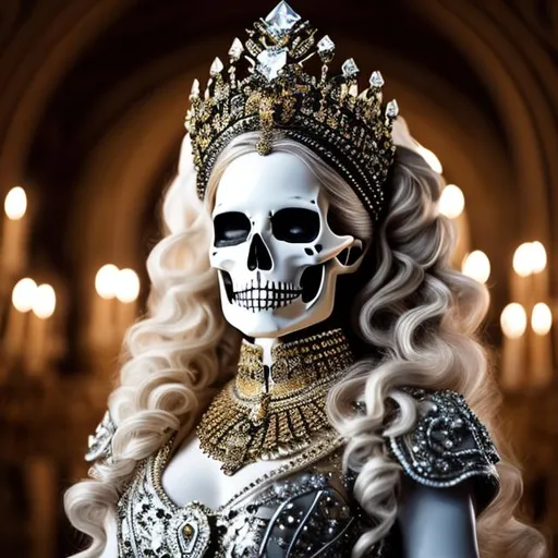 Prompt: Realistic photo of skeleton Queen in full hd, ultra realistic, highly detailed, 8k. Soft lighting 