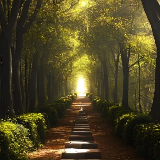 Prompt: A path that leads to heights where there is light