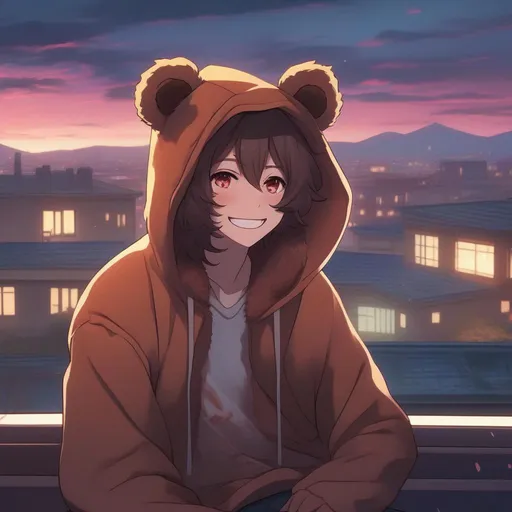 Anime boy, white hair, hoodie, smiling, necklace, gray eyes, Anime