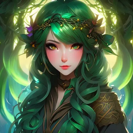 portrait of a green haired anime character with a wo... | OpenArt