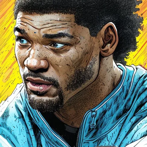 Prompt: A dynamic image of Mike Lowry played by Will Smith  
 illustrated in color by  Jim Lee