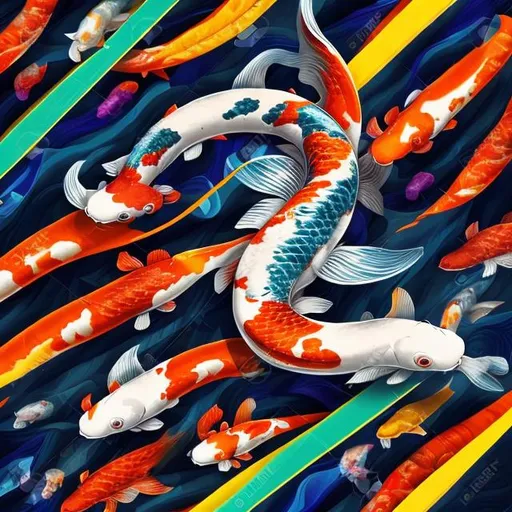 Prompt: koi fish 3d with colorful abstract background