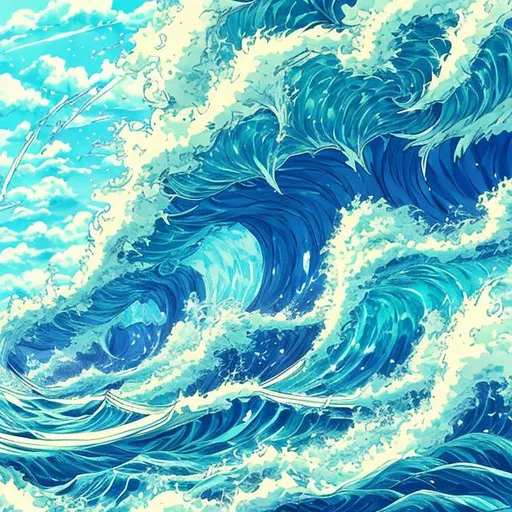 Prompt: anime style art of sea tsunami