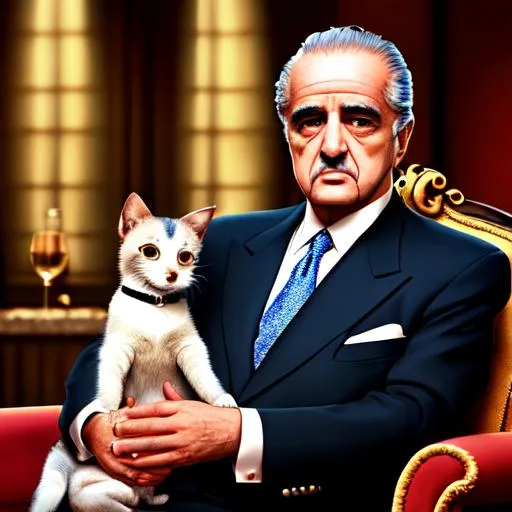 Prompt: Godfather and his Little Friend, 64k, Glossy, HDR, UHD, 